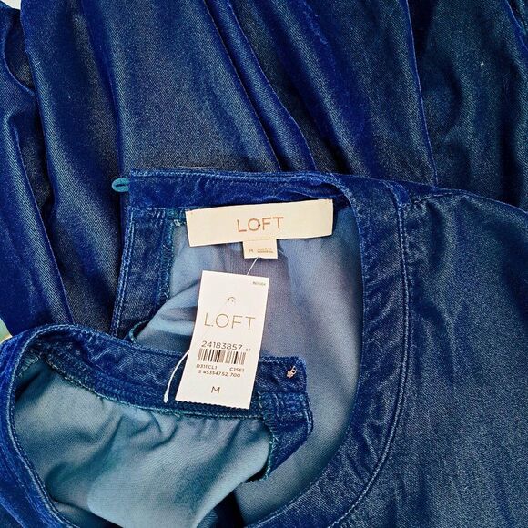 Loft Women's Short Sleeves Velvet Dark Teal Blouse Top Sz Medium - Picture 6 of 6